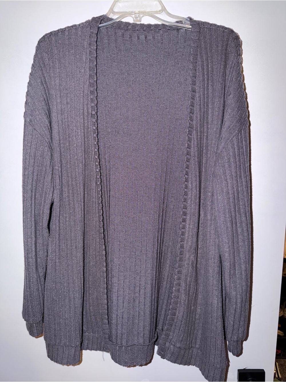 SHEIN Ribbed Open-Front Cardigan Sweater - Gray